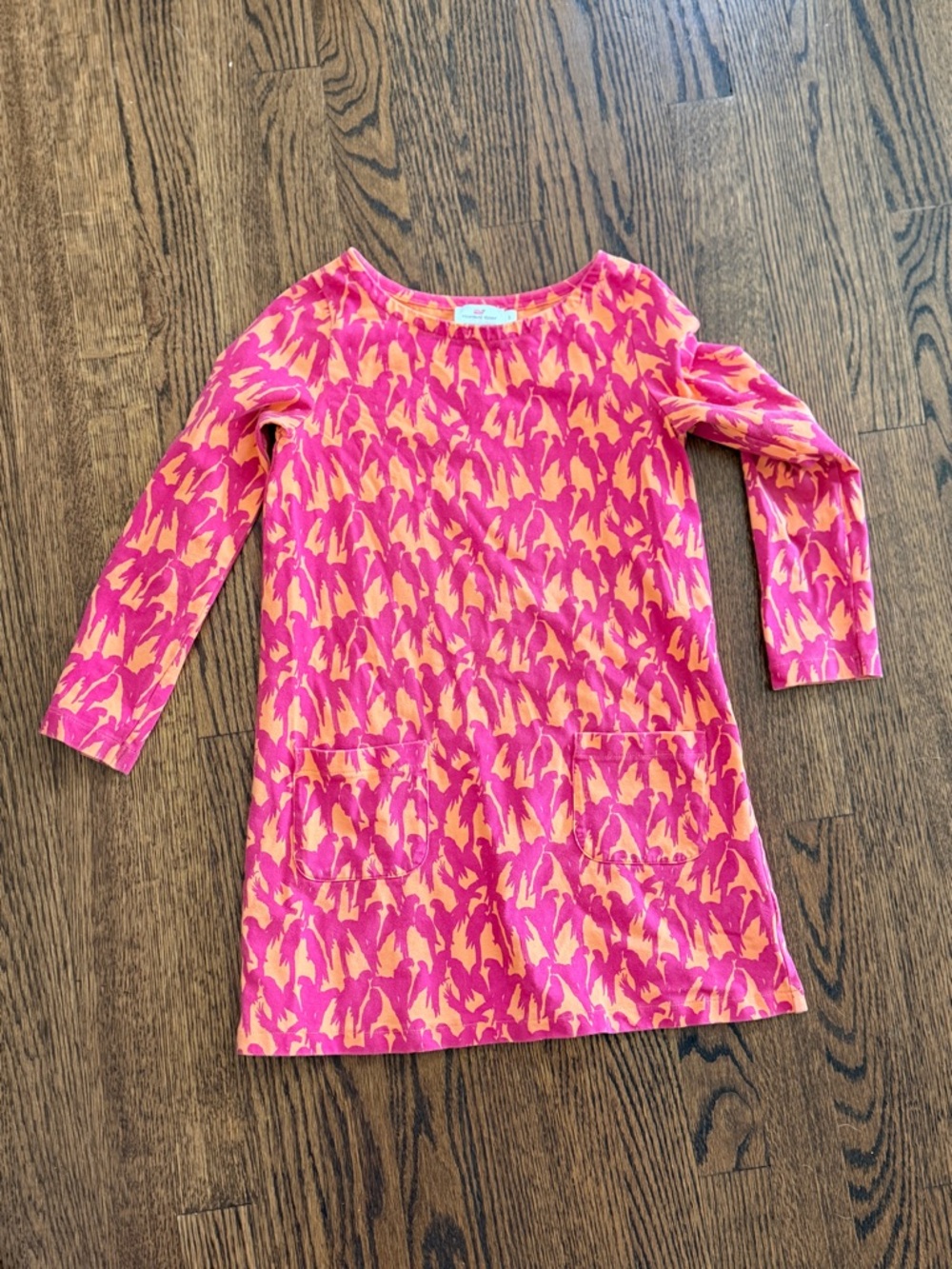 Vineyard Vines Pink & Orange Patterned Long Sleeve Girls Dress